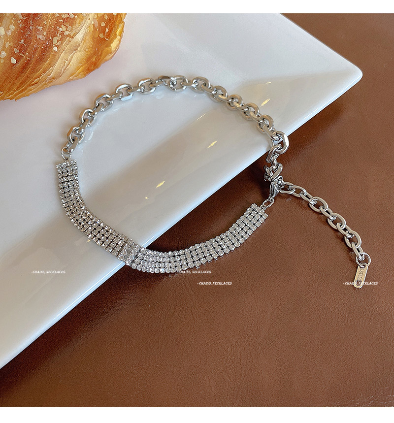 Necklace for Women Special-Interest Design Lock Full Diamond Bone Chain Personality Simple Choker Short Neckband Ornament
