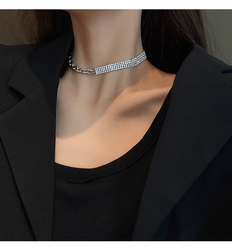 Necklace for Women Special-Interest Design Lock Full Diamond Bone Chain Personality Simple Choker Short Neckband Ornament