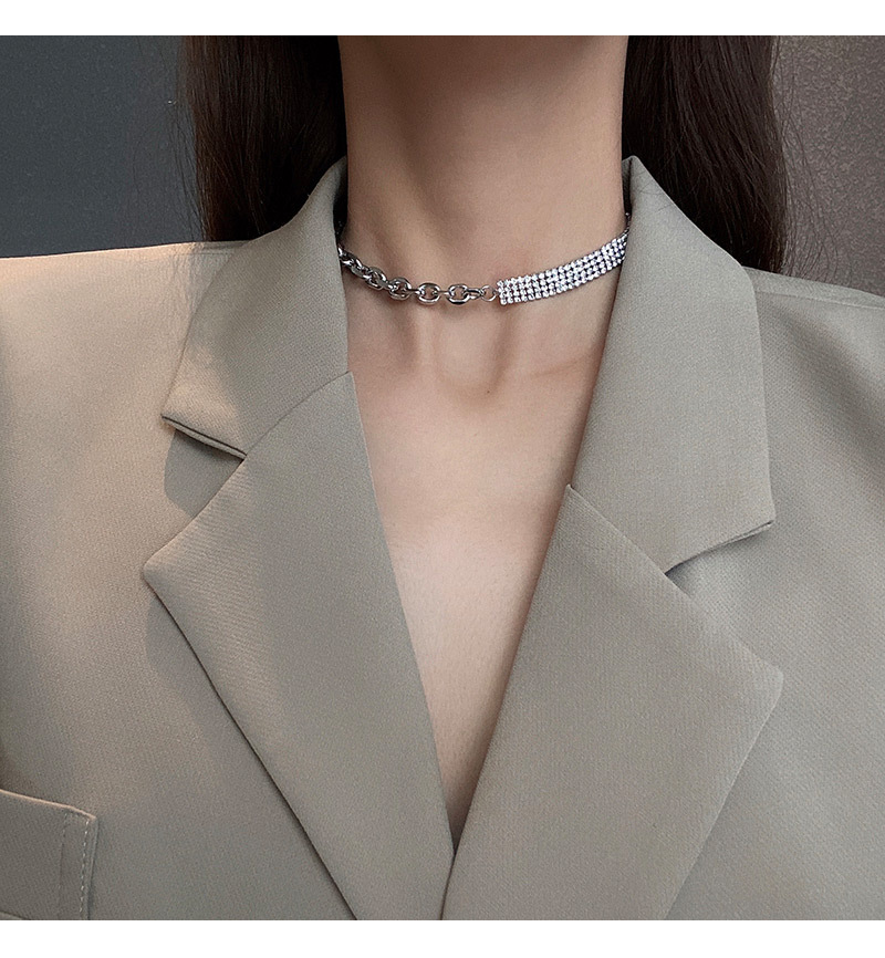 Necklace for Women Special-Interest Design Lock Full Diamond Bone Chain Personality Simple Choker Short Neckband Ornament