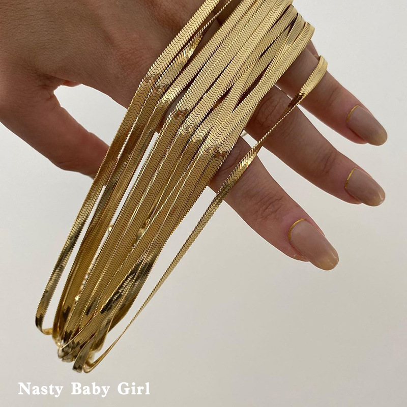 Titanium Steel Gold Plated Internet Celebrity Choker Flat Snake Bones Chain Choker Gold Necklace Ins Necklace Blade Chain Simple Clavicle Chain