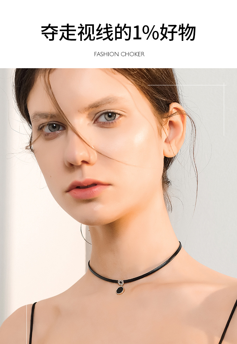 Korean Style Choker Neck Necklace Female Clavicle Chain Short Neckband Black Dark Series Internet Celebrity Decorative Necklace Tide
