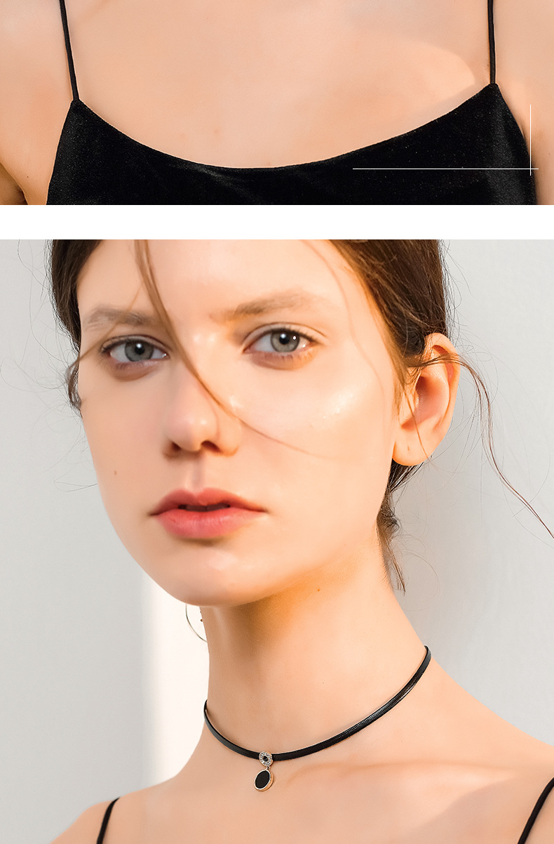 Korean Style Choker Neck Necklace Female Clavicle Chain Short Neckband Black Dark Series Internet Celebrity Decorative Necklace Tide