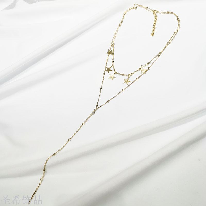 Double layer sweater chain simple clavicle chain \&#034;women &#039;s long style multi - layer neck chain jewelry choker 100 collocation act the role of Double layer necklace