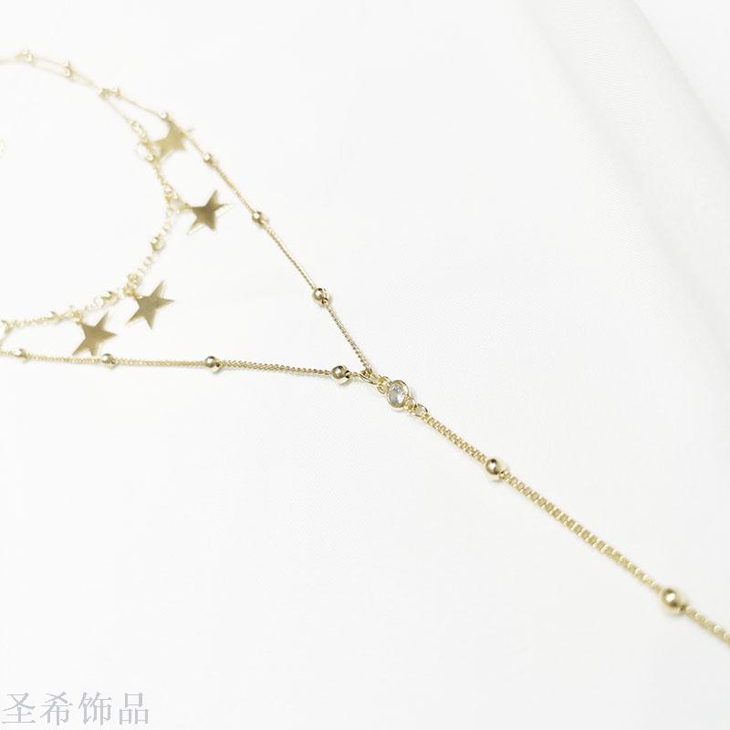 Double layer sweater chain simple clavicle chain \&#034;women &#039;s long style multi - layer neck chain jewelry choker 100 collocation act the role of Double layer necklace