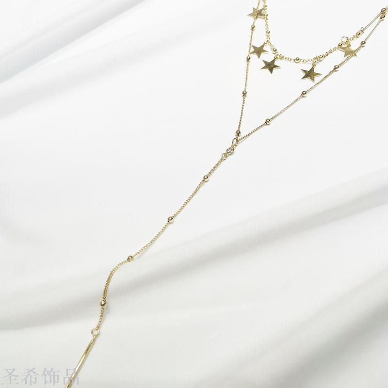 Double layer sweater chain simple clavicle chain \"women 's long style multi - layer neck chain jewelry choker 100 collocation act the role of Double layer necklace