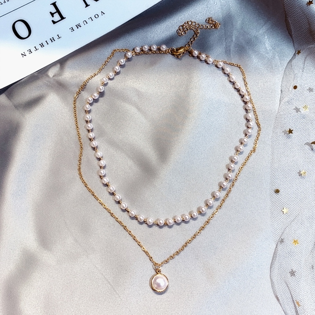 Double pearl Collarbone necklace Choker choker necklace with simple and short neck Double pearl Collarbone necklace Choker choker necklace with simple and short neck