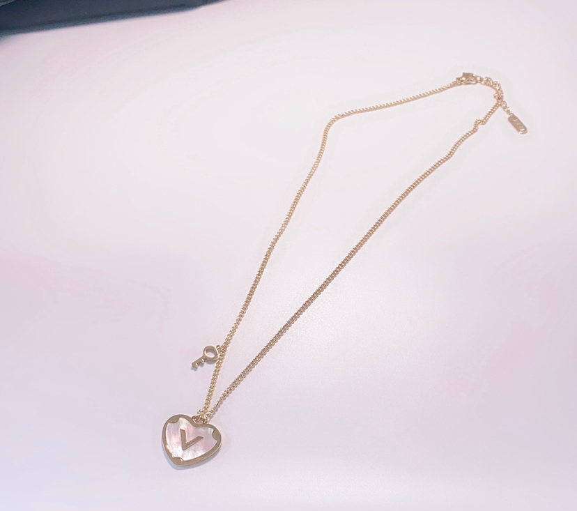 New K Gold Necklace Heart Shell Inlaid Titanium Steel Choker Key Love Series All-Match Fashion Trendy Women