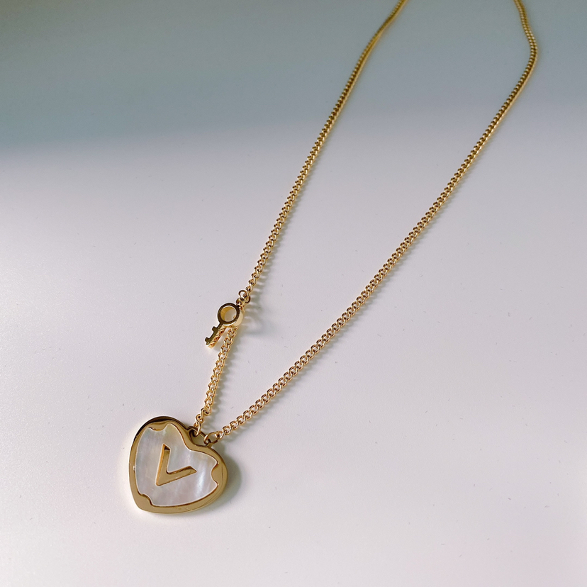 New K Gold Necklace Heart Shell Inlaid Titanium Steel Choker Key Love Series All-Match Fashion Trendy Women