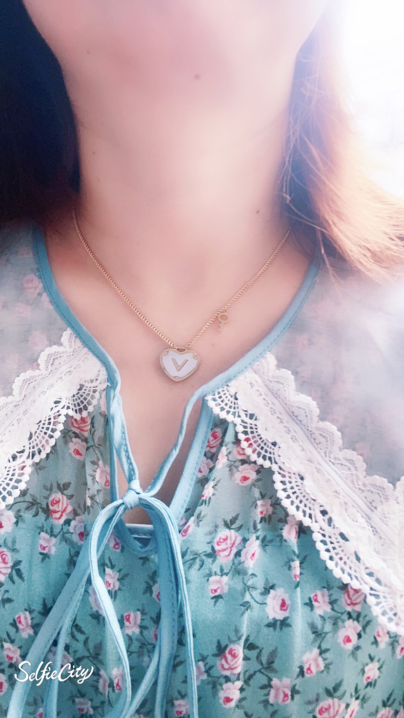 New K Gold Necklace Heart Shell Inlaid Titanium Steel Choker Key Love Series All-Match Fashion Trendy Women