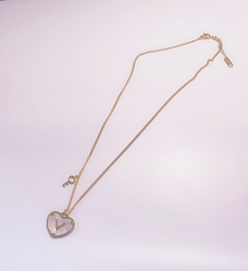 New K Gold Necklace Heart Shell Inlaid Titanium Steel Choker Key Love Series All-Match Fashion Trendy Women