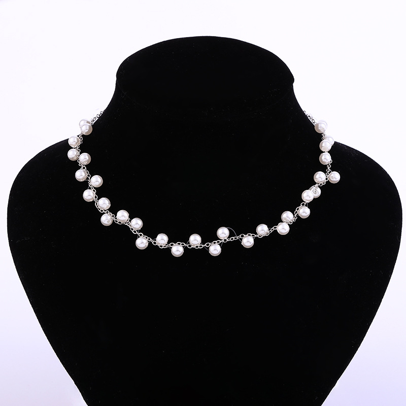 Foreign trade exaggerated wave pearl necklace Korean version simple clavicle choker necklaces jewelry alloy collar manufacturers wholesale