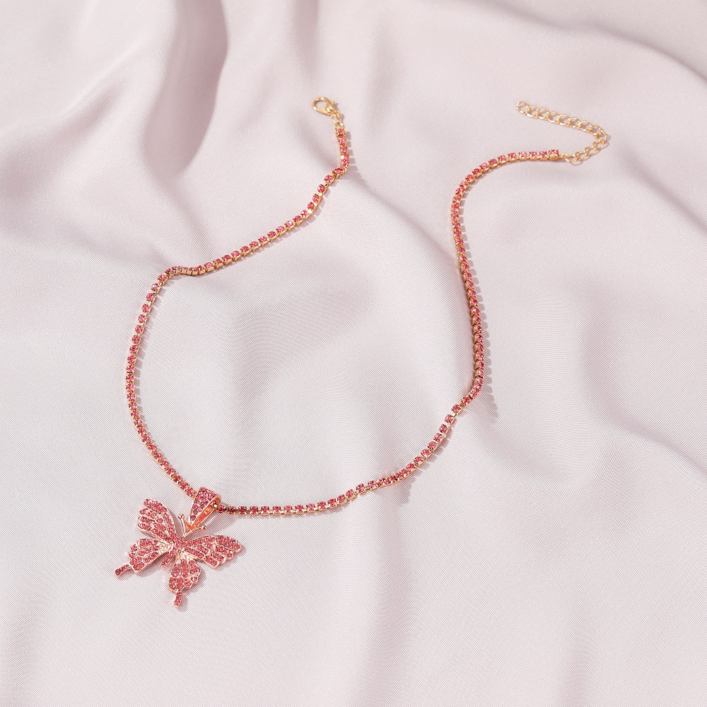 Cuban Butterfly Necklace Europe and America Cross Border Rhinestone Butterfly Pendant Necklace Hip Hop Ear Accessories Tennis Choker Cuban Butterfly Necklace Europe and America Cross Border Rhinestone Butterfly Pendant Necklace Hip Hop Ear Accessories Tennis Choker