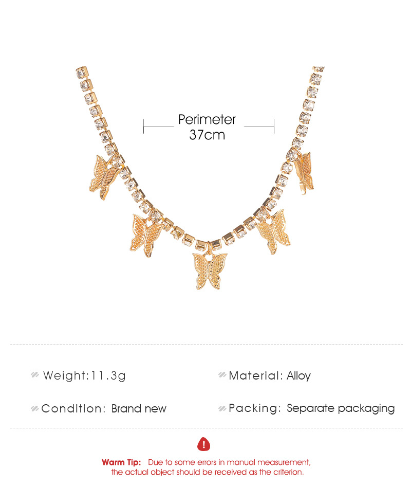 Cuban Butterfly Necklace Europe and America Cross Border Rhinestone Butterfly Pendant Necklace Hip Hop Ear Accessories Tennis Choker Cuban Butterfly Necklace Europe and America Cross Border Rhinestone Butterfly Pendant Necklace Hip Hop Ear Accessories Tennis Choker