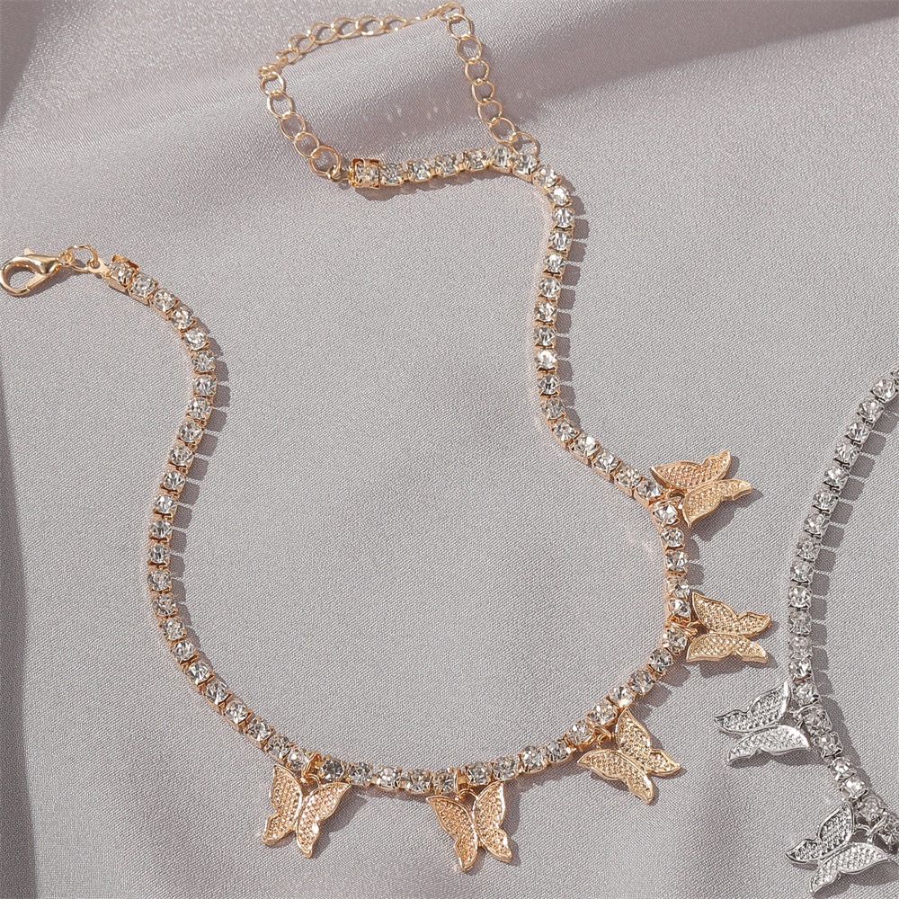 Cuban Butterfly Necklace Europe and America Cross Border Rhinestone Butterfly Pendant Necklace Hip Hop Ear Accessories Tennis Choker Cuban Butterfly Necklace Europe and America Cross Border Rhinestone Butterfly Pendant Necklace Hip Hop Ear Accessories Tennis Choker