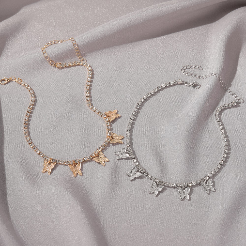 Cuban Butterfly Necklace Europe and America Cross Border Rhinestone Butterfly Pendant Necklace Hip Hop Ear Accessories Tennis Choker Cuban Butterfly Necklace Europe and America Cross Border Rhinestone Butterfly Pendant Necklace Hip Hop Ear Accessories Tennis Choker