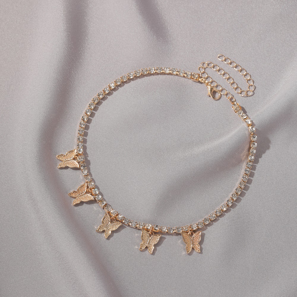 Cuban Butterfly Necklace Europe and America Cross Border Rhinestone Butterfly Pendant Necklace Hip Hop Ear Accessories Tennis Choker Cuban Butterfly Necklace Europe and America Cross Border Rhinestone Butterfly Pendant Necklace Hip Hop Ear Accessories Tennis Choker