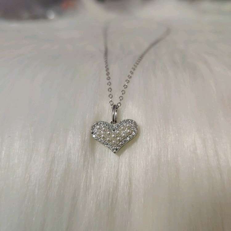 Full Body 925 Silver Love Pearl Necklace Female Ins Simple Dignified Pendant Choker Lovely Small Rice Beads Choker