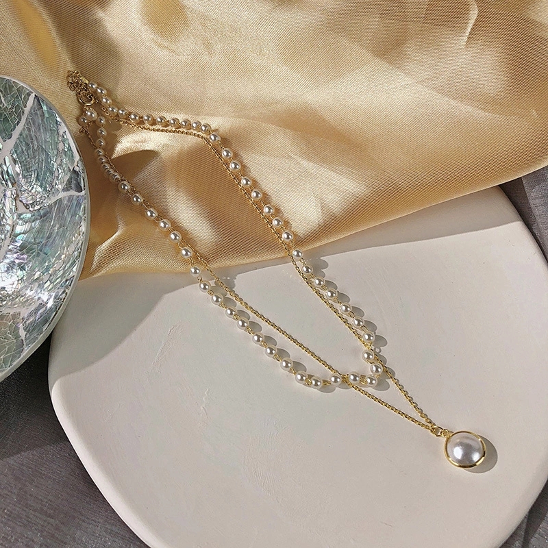 Choker Internet-Famous and Vintage Ins Simple Double-Layer Pearl Necklace Women&#039;s Fashion Clavicle Chain Short Neckband Neck Accessories