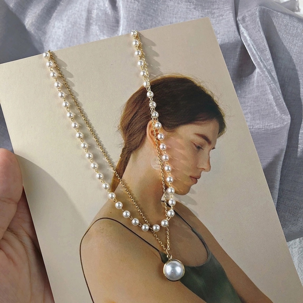 Choker Internet-Famous and Vintage Ins Simple Double-Layer Pearl Necklace Women's Fashion Clavicle Chain Short Neckband Neck Accessories