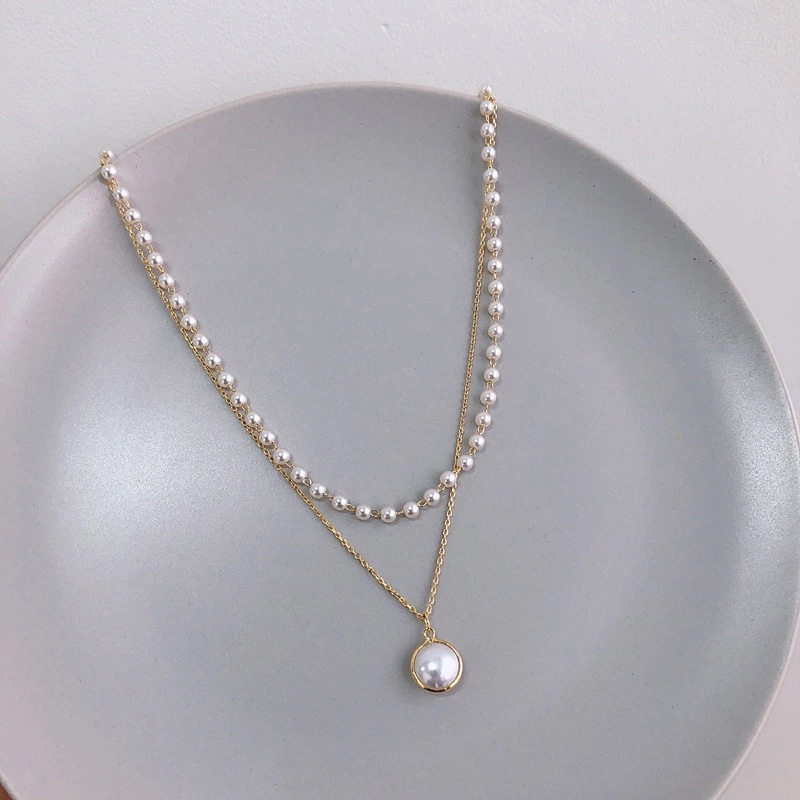 Choker Internet-Famous and Vintage Ins Simple Double-Layer Pearl Necklace Women&#039;s Fashion Clavicle Chain Short Neckband Neck Accessories
