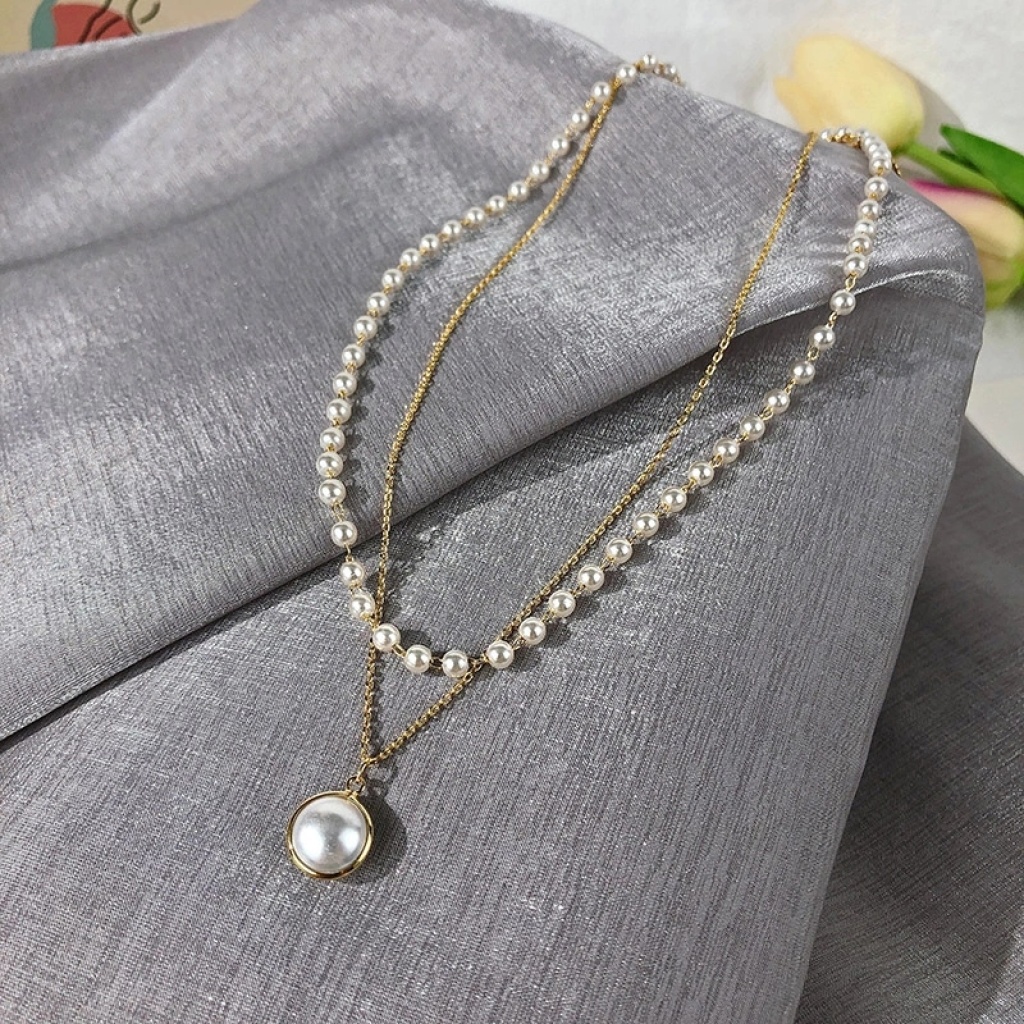 Choker Internet-Famous and Vintage Ins Simple Double-Layer Pearl Necklace Women's Fashion Clavicle Chain Short Neckband Neck Accessories
