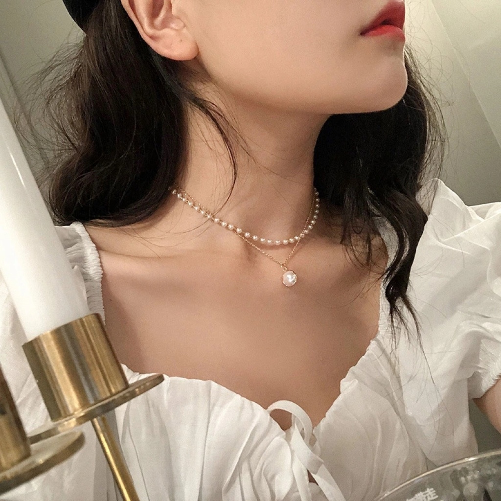 Choker Internet-Famous and Vintage Ins Simple Double-Layer Pearl Necklace Women's Fashion Clavicle Chain Short Neckband Neck Accessories