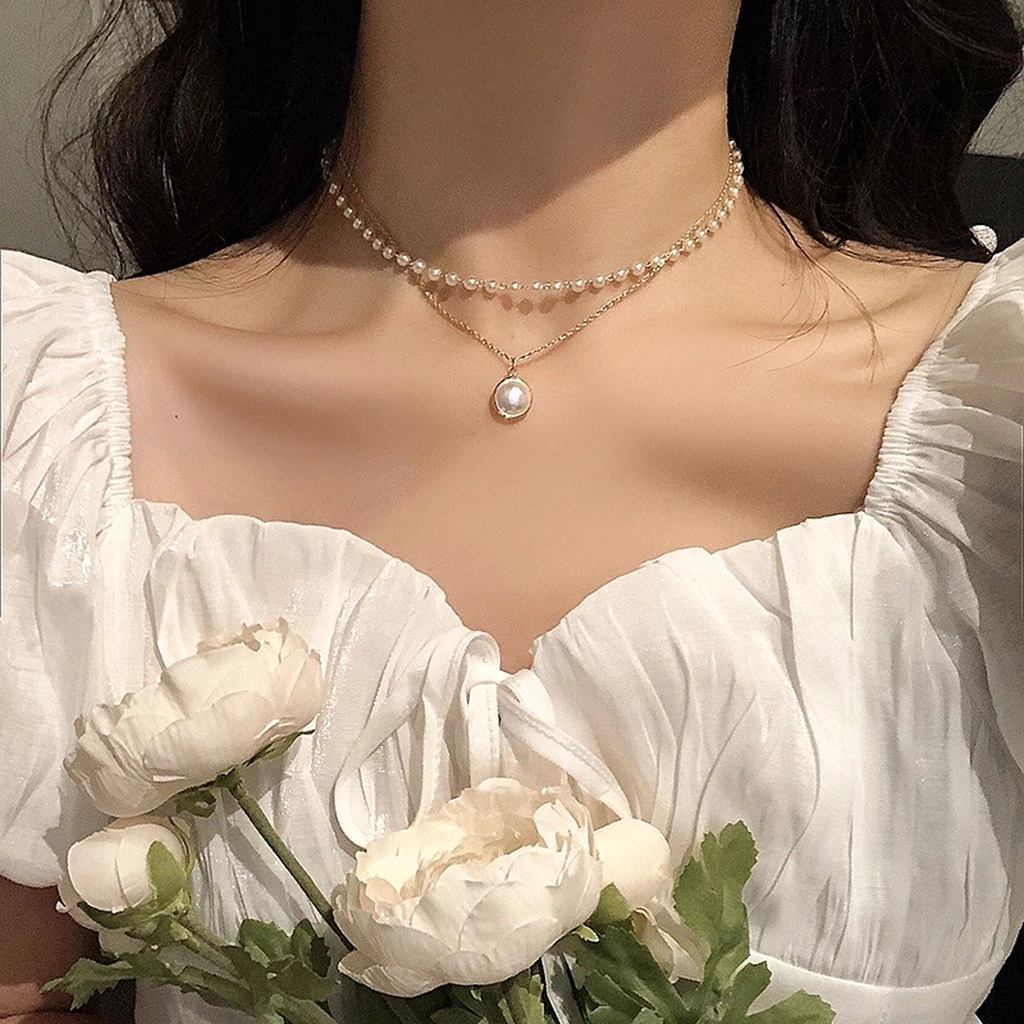 Choker Internet-Famous and Vintage Ins Simple Double-Layer Pearl Necklace Women's Fashion Clavicle Chain Short Neckband Neck Accessories