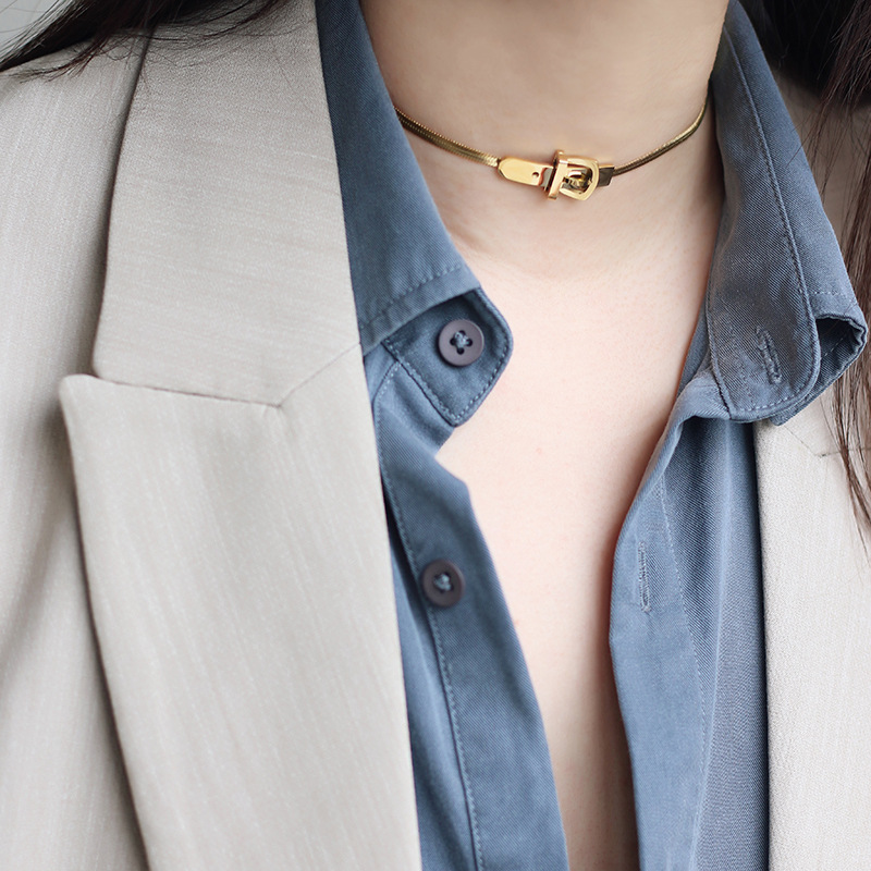 Whale Rain Ornament Belt Buckle Snake Bone Necklace Choker Necklace Necklace Titanium Steel Plated 18K Gold and Silver Color Color Retention