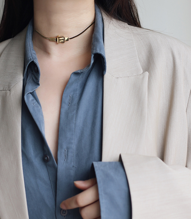 Whale Rain Ornament Belt Buckle Snake Bone Necklace Choker Necklace Necklace Titanium Steel Plated 18K Gold and Silver Color Color Retention Whale Rain Ornament Belt Buckle Snake Bone Necklace Choker Necklace Necklace Titanium Steel Plated 18K Gold and Silver Color Color Retention