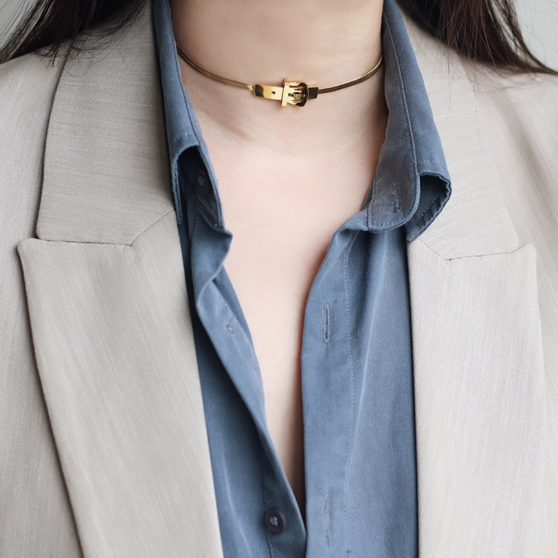 Whale Rain Ornament Belt Buckle Snake Bone Necklace Choker Necklace Necklace Titanium Steel Plated 18K Gold and Silver Color Color Retention Whale Rain Ornament Belt Buckle Snake Bone Necklace Choker Necklace Necklace Titanium Steel Plated 18K Gold and Silver Color Color Retention