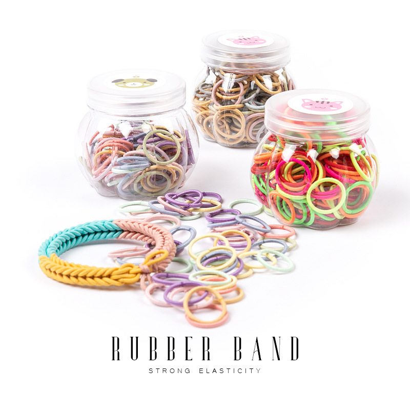 100 Bottled Hot Bracelet Rubber Band High Elastic Nylon Hair Ring Macaron Color Series Not Easy to Break Light Plate Ring Ring