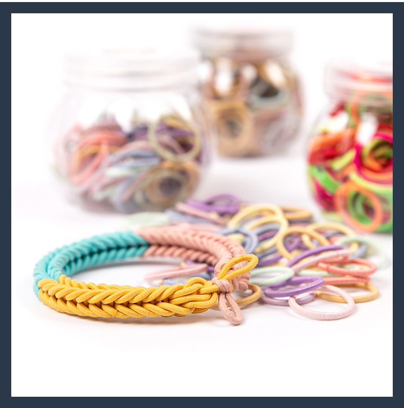100 Bottled Hot Bracelet Rubber Band High Elastic Nylon Hair Ring Macaron Color Series Not Easy to Break Light Plate Ring Ring