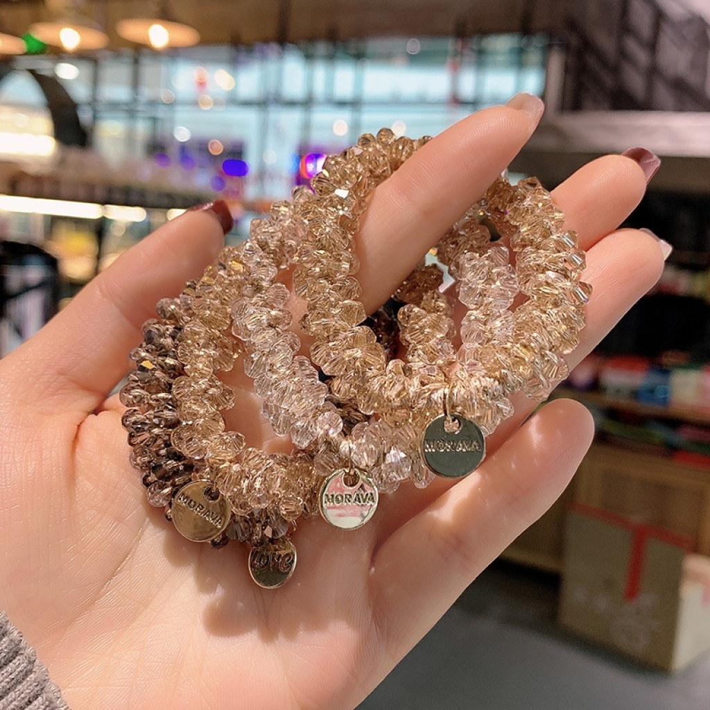 Crystal Head Rope Women's Korean-Style Hair Elastic Band Harmless Hair Elastic Pearl Hair Rope Bracelet Dual-Use