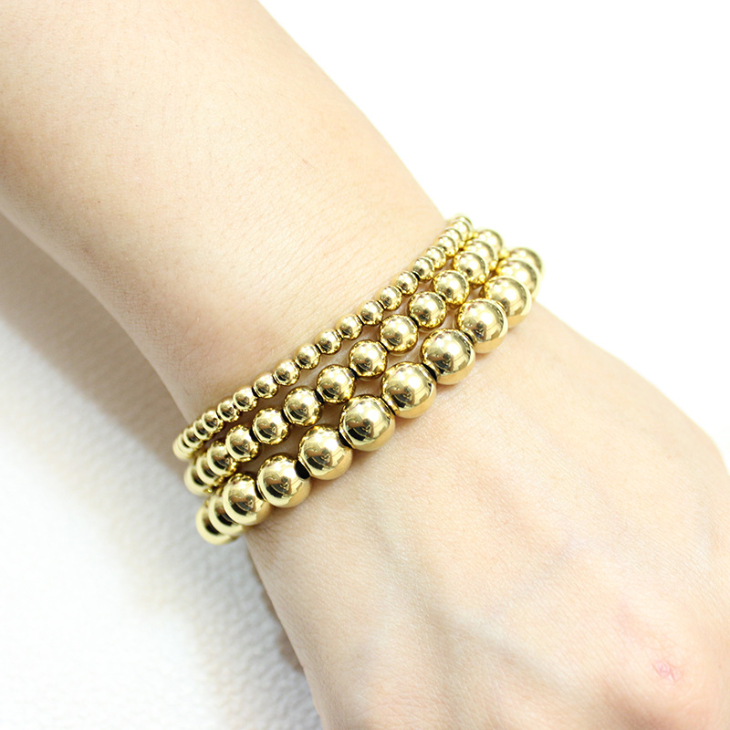 Supply Cross-Border European and American Bracelets Women's Simple Fashion Beaded Gold Steel Ball 303 Material Elastic Stainless Steel Bracelet