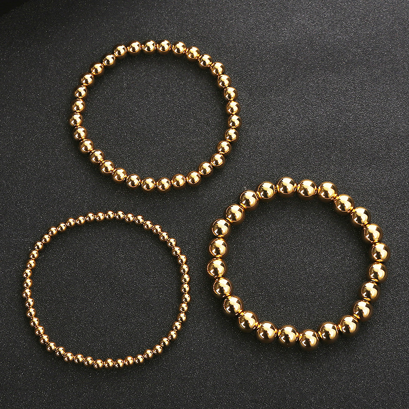 Supply Cross-Border European and American Bracelets Women&#039;s Simple Fashion Beaded Gold Steel Ball 303 Material Elastic Stainless Steel Bracelet