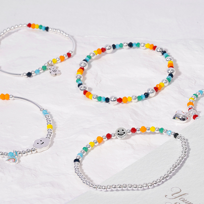 New 925 Sterling Silver Bracelet Korean Ins Special-Interest Design Elastic String Rainbow Sweet Loving Heart Handmade Beaded Bracelet