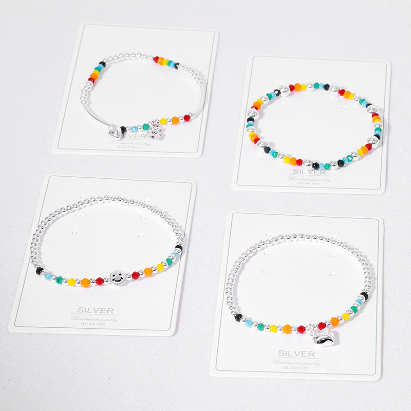 New 925 Sterling Silver Bracelet Korean Ins Special-Interest Design Elastic String Rainbow Sweet Loving Heart Handmade Beaded Bracelet