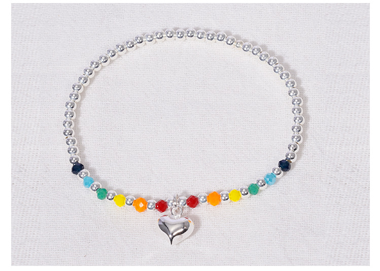 New 925 Sterling Silver Bracelet Korean Ins Special-Interest Design Elastic String Rainbow Sweet Loving Heart Handmade Beaded Bracelet