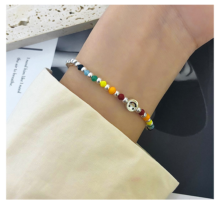 New 925 Sterling Silver Bracelet Korean Ins Special-Interest Design Elastic String Rainbow Sweet Loving Heart Handmade Beaded Bracelet
