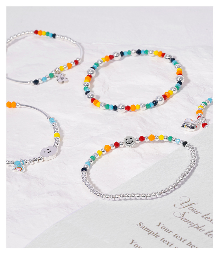 New 925 Sterling Silver Bracelet Korean Ins Special-Interest Design Elastic String Rainbow Sweet Loving Heart Handmade Beaded Bracelet