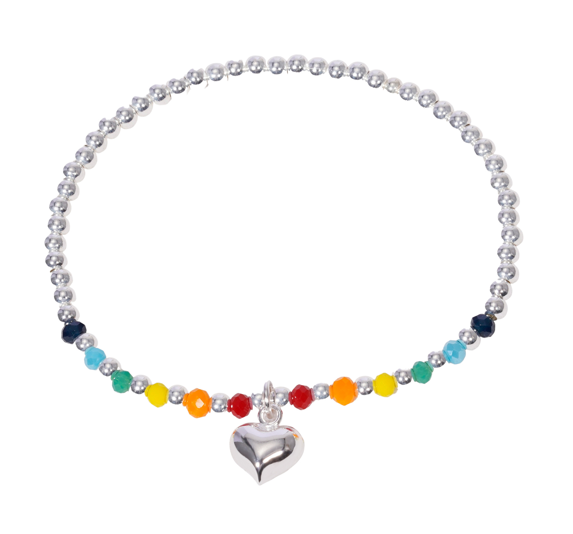 New 925 Sterling Silver Bracelet Korean Ins Special-Interest Design Elastic String Rainbow Sweet Loving Heart Handmade Beaded Bracelet