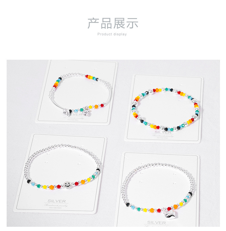 New 925 Sterling Silver Bracelet Korean Ins Special-Interest Design Elastic String Rainbow Sweet Loving Heart Handmade Beaded Bracelet