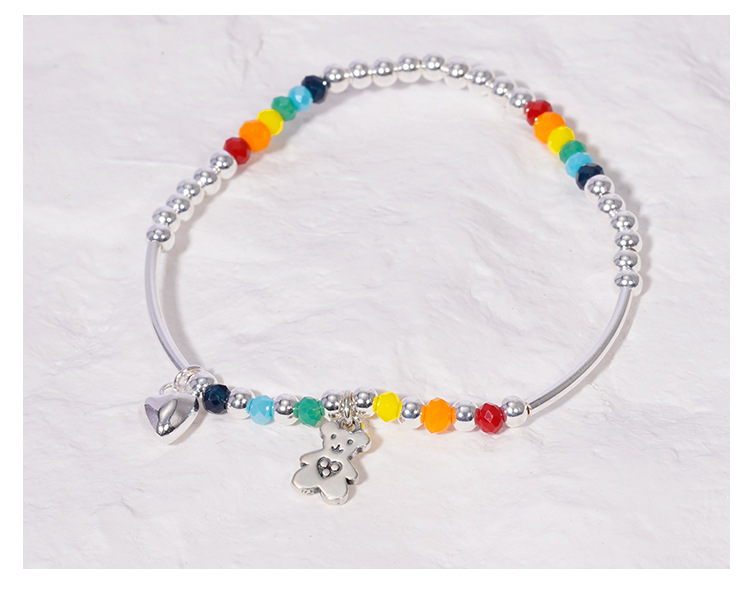 New 925 Sterling Silver Bracelet Korean Ins Special-Interest Design Elastic String Rainbow Sweet Loving Heart Handmade Beaded Bracelet
