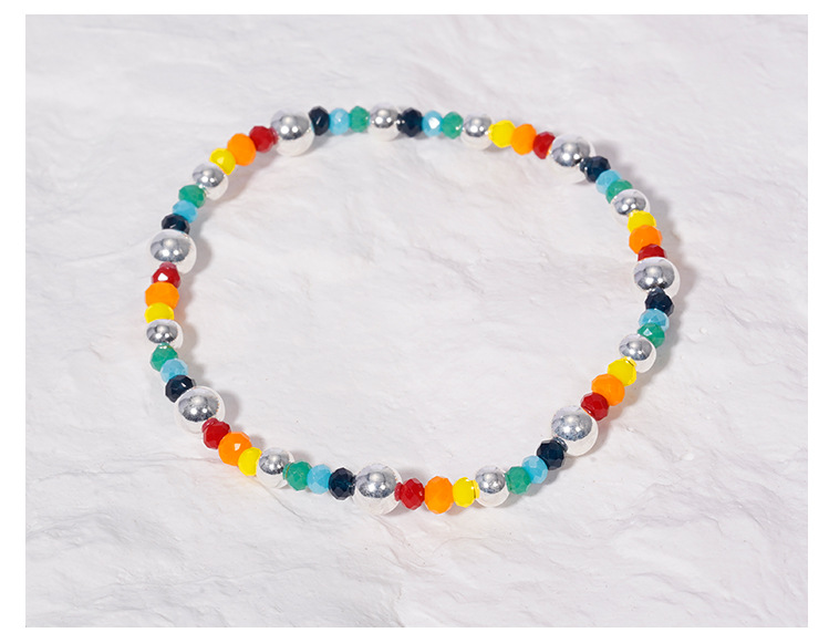 New 925 Sterling Silver Bracelet Korean Ins Special-Interest Design Elastic String Rainbow Sweet Loving Heart Handmade Beaded Bracelet