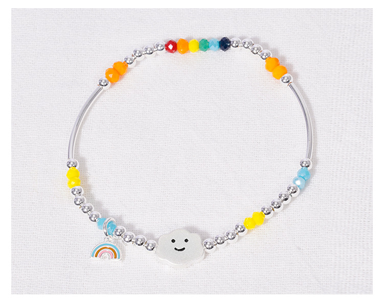 New 925 Sterling Silver Bracelet Korean Ins Special-Interest Design Elastic String Rainbow Sweet Loving Heart Handmade Beaded Bracelet