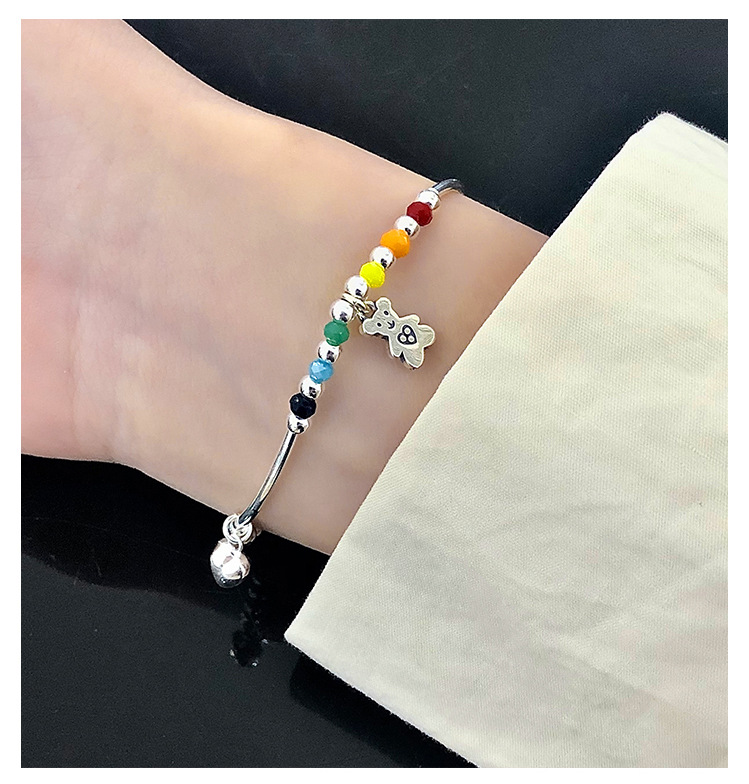 New 925 Sterling Silver Bracelet Korean Ins Special-Interest Design Elastic String Rainbow Sweet Loving Heart Handmade Beaded Bracelet