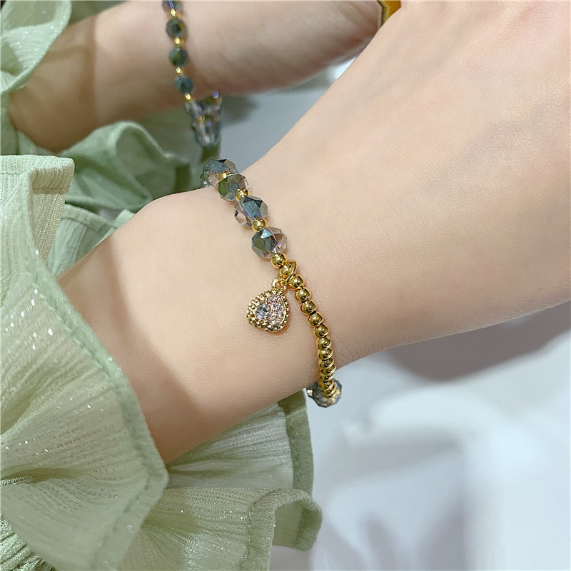 2022 New Internet Celebrity Korean Exquisite Crystal Love Beaded Bracelet Fashion Elastic String Adjustable Bracelet