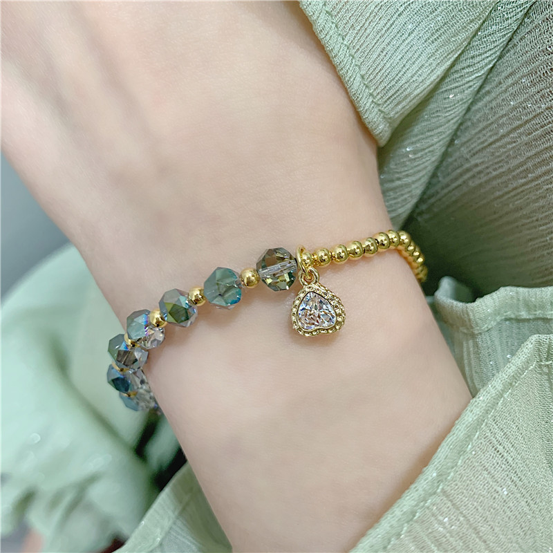 2022 New Internet Celebrity Korean Exquisite Crystal Love Beaded Bracelet Fashion Elastic String Adjustable Bracelet