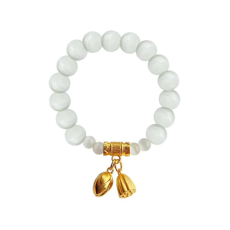 Vietnam Placer Gold Lotus Seedpod Lotus Seed Moonstone Liangshihuan Bracelet Female Temperament Opal Beaded Elastic Bracelet