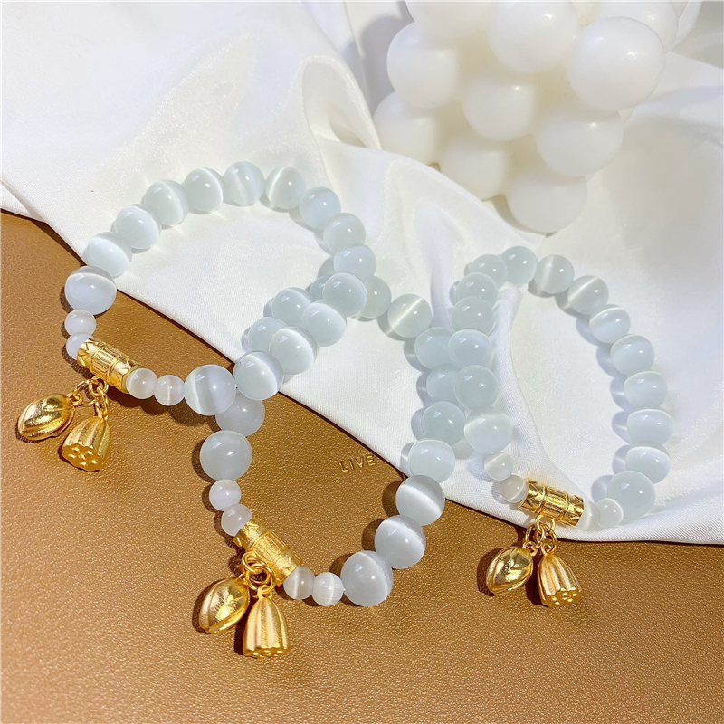 Vietnam Placer Gold Lotus Seedpod Lotus Seed Moonstone Liangshihuan Bracelet Female Temperament Opal Beaded Elastic Bracelet Vietnam Placer Gold Lotus Seedpod Lotus Seed Moonstone Liangshihuan Bracelet Female Temperament Opal Beaded Elastic Bracelet